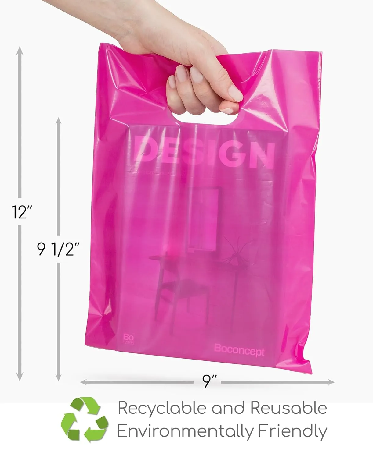 100 Pink Bags for Small Business 1.5Mil Thick 9"x12" Great For Merchandise Boutique Retail Glossy Pink Plastic Bags With Handles