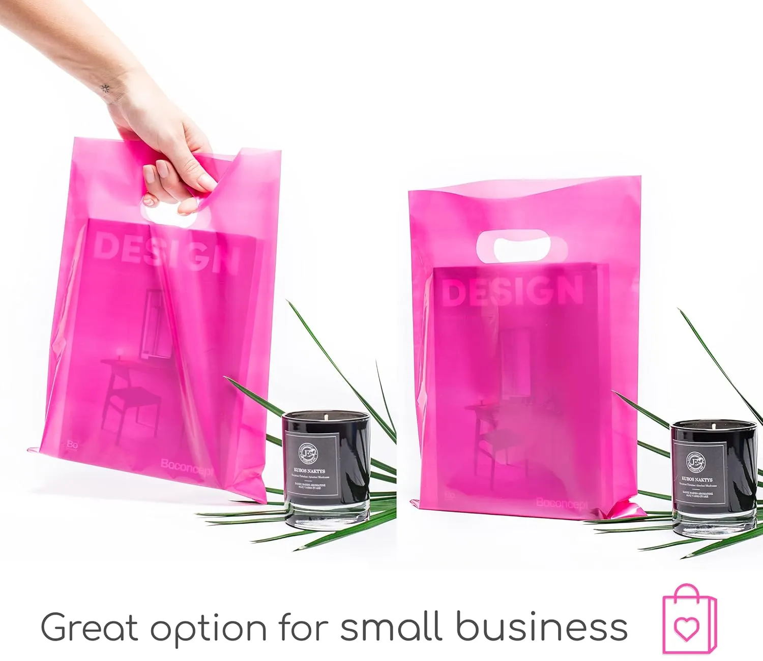 100 Pink Bags for Small Business 1.5Mil Thick 9"x12" Great For Merchandise Boutique Retail Glossy Pink Plastic Bags With Handles