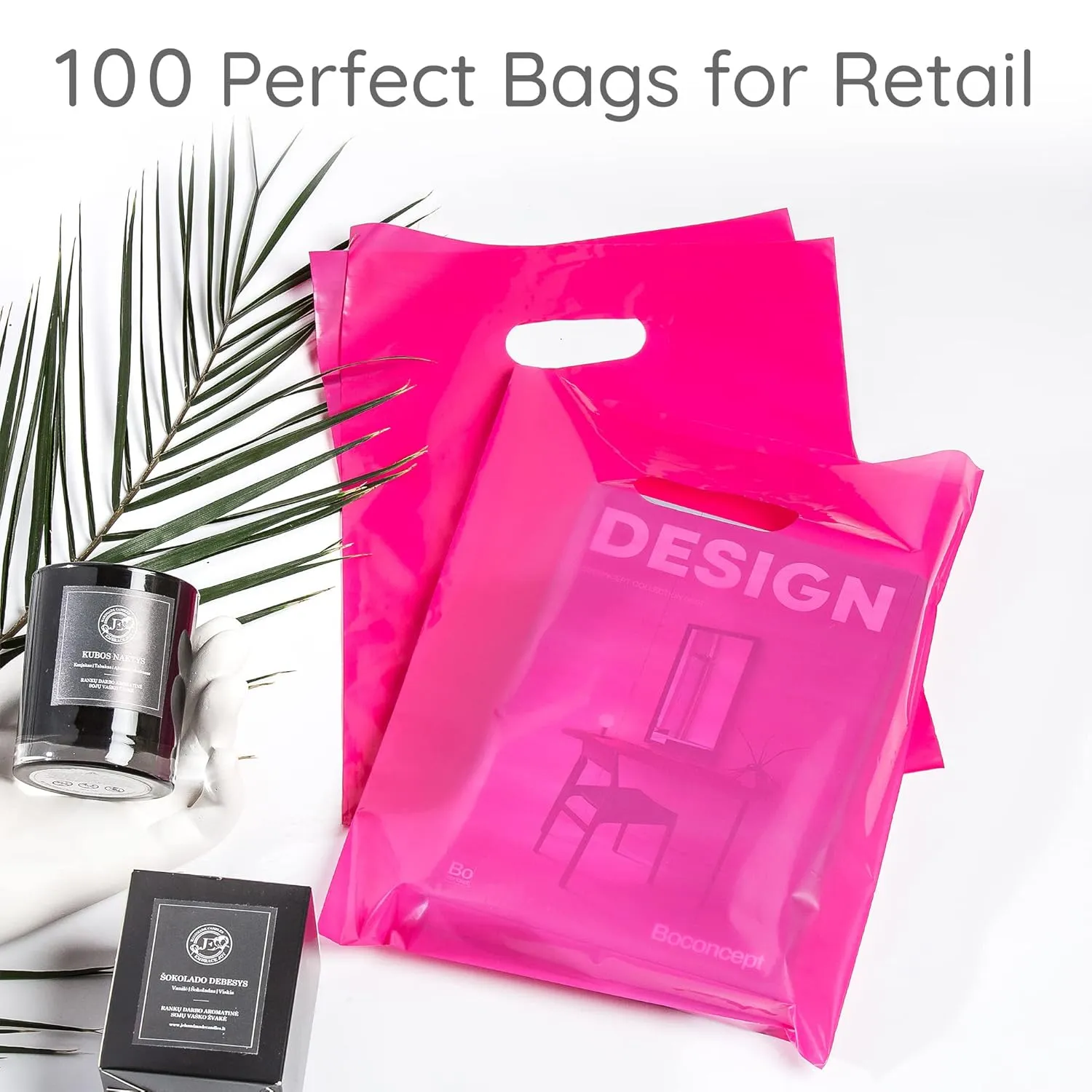 100 Pink Bags for Small Business 1.5Mil Thick 9"x12" Great For Merchandise Boutique Retail Glossy Pink Plastic Bags With Handles