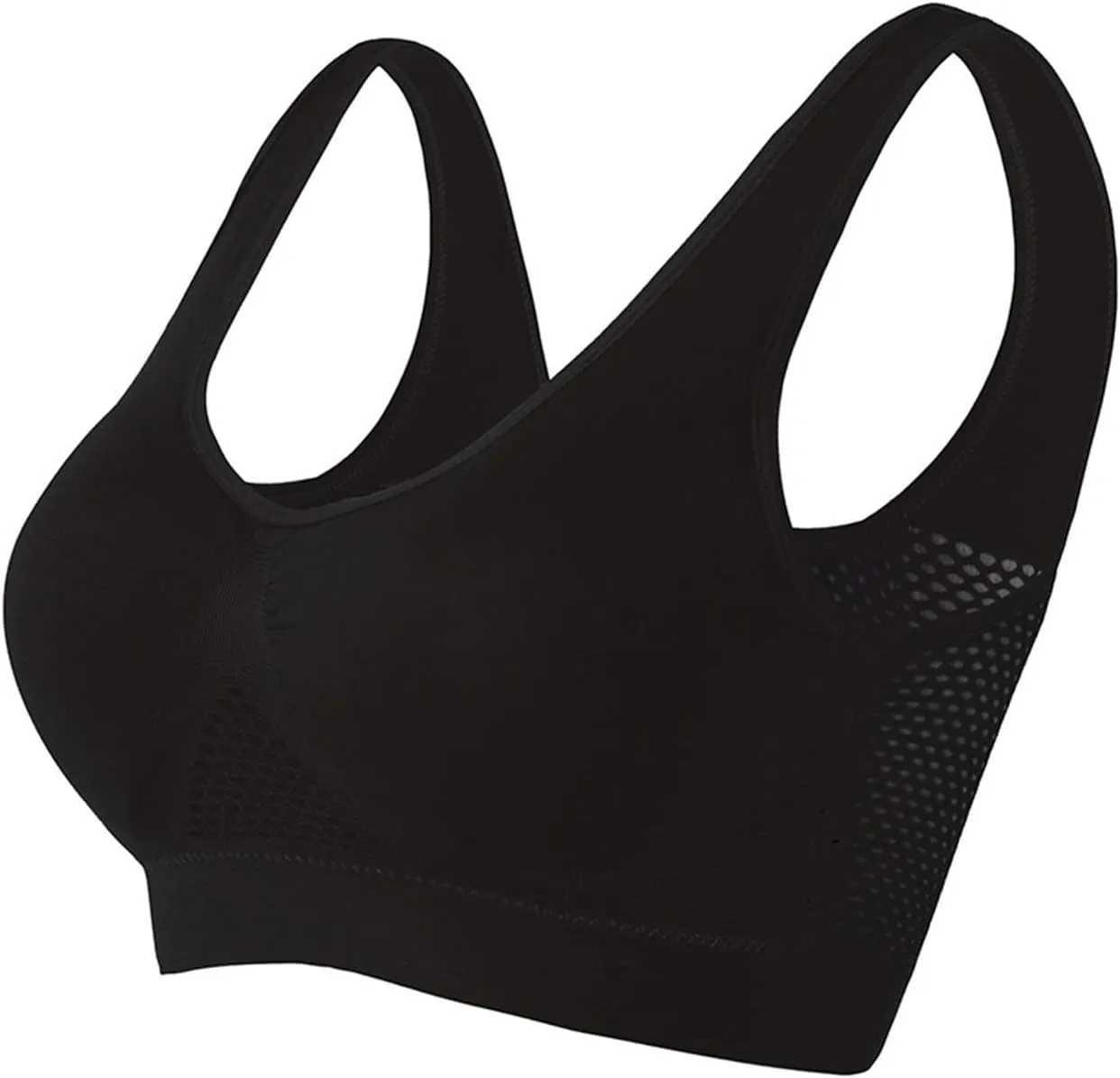2 Pack Activewear Sports Bras for Women, Breathable Yoga Bra Seamless Mesh Hole Cropped Tank Bras for Running Workout