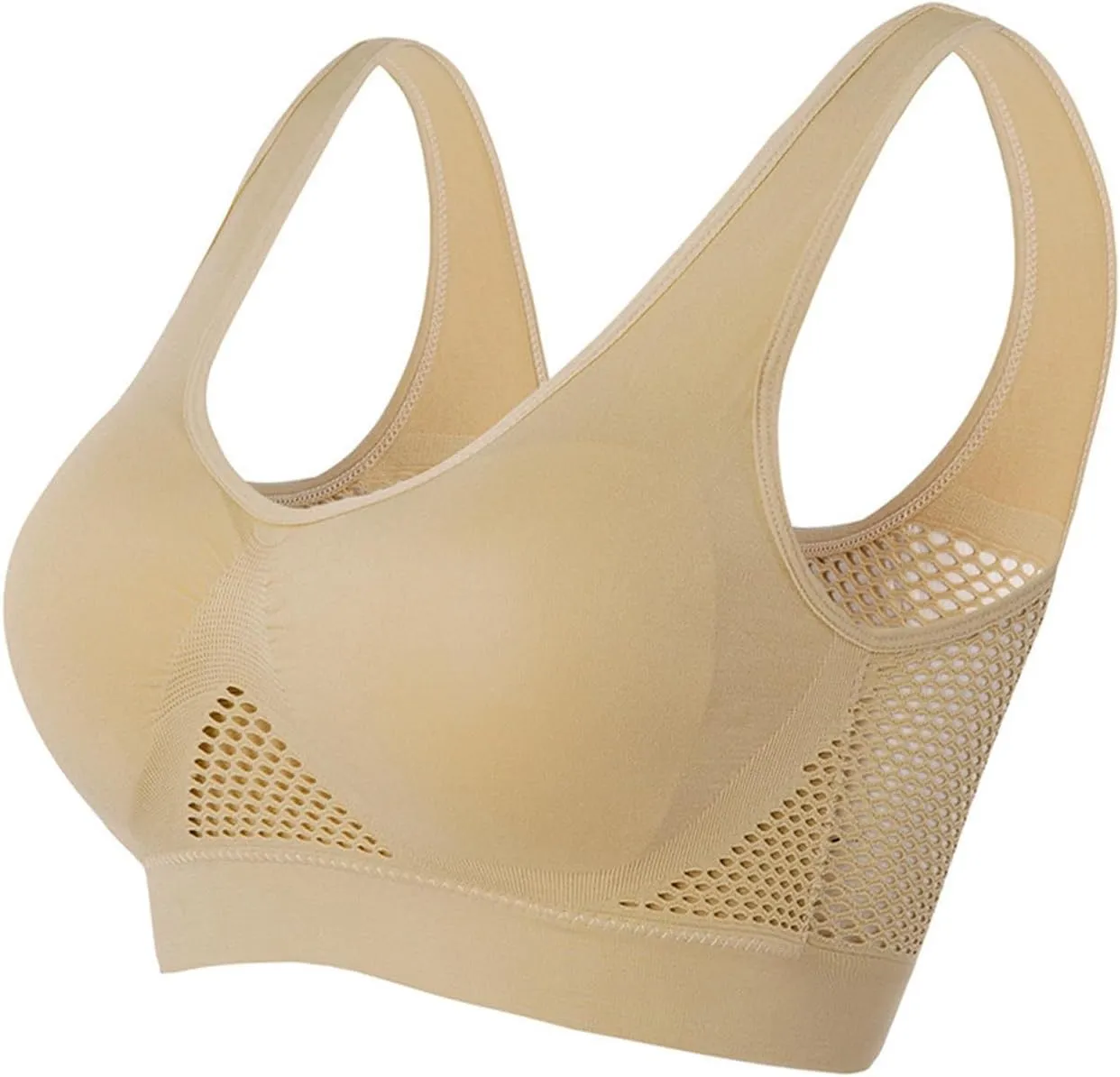 2 Pack Activewear Sports Bras for Women, Breathable Yoga Bra Seamless Mesh Hole Cropped Tank Bras for Running Workout