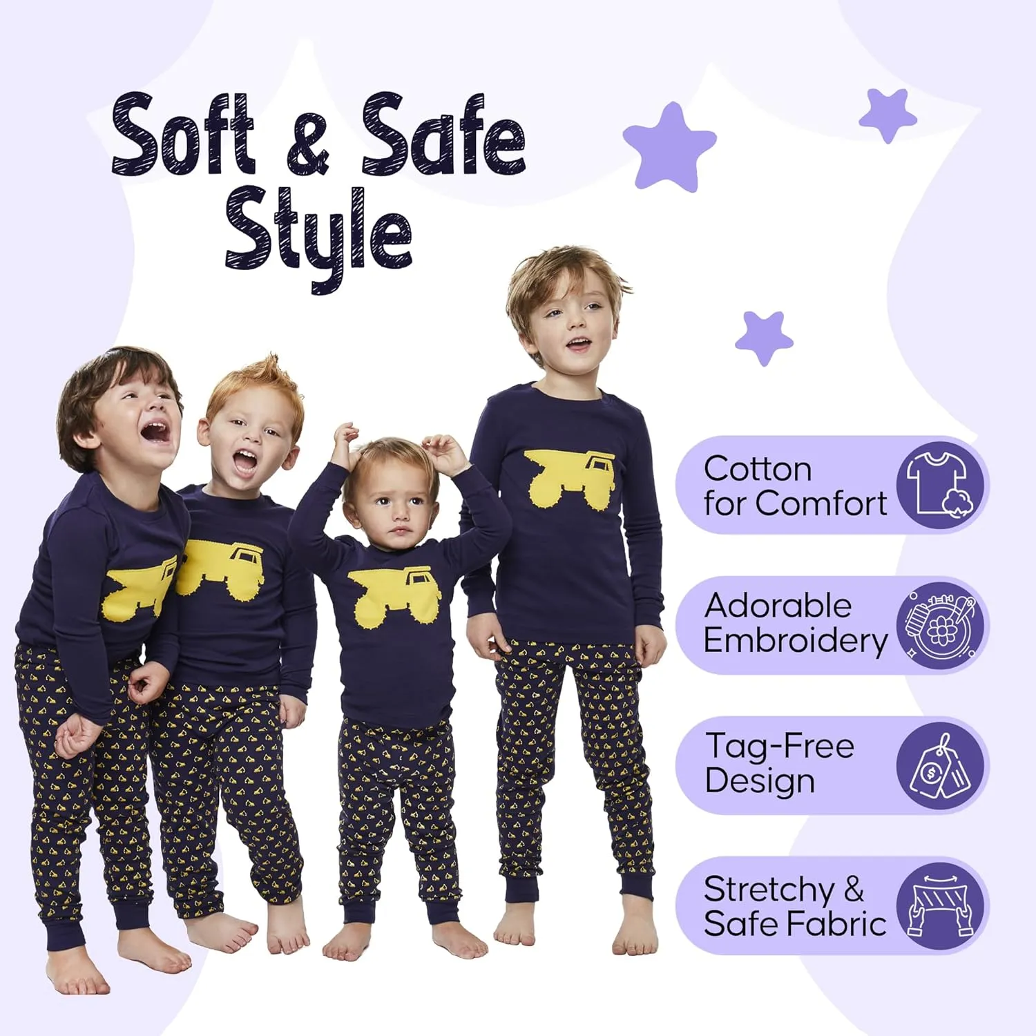 2-Piece Boys Pajamas - 100% Cotton Fleece, Kids & Toddler Pajamas - Tag-Free Boys Pjs - (12M - 8Y) Pajamas for Boys