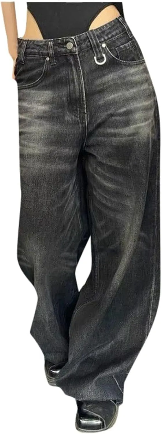 2024 Wide Leg Jeans for Women High Waist Loose Straight Denim Pants 90s Baggy Jeans Trouser Jeans with Pockets