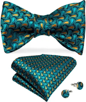 Adjustable Bowties Self Bow Tie Men's Silk Classic Wedding Party Bow Ties Hanky Cufflinks Set