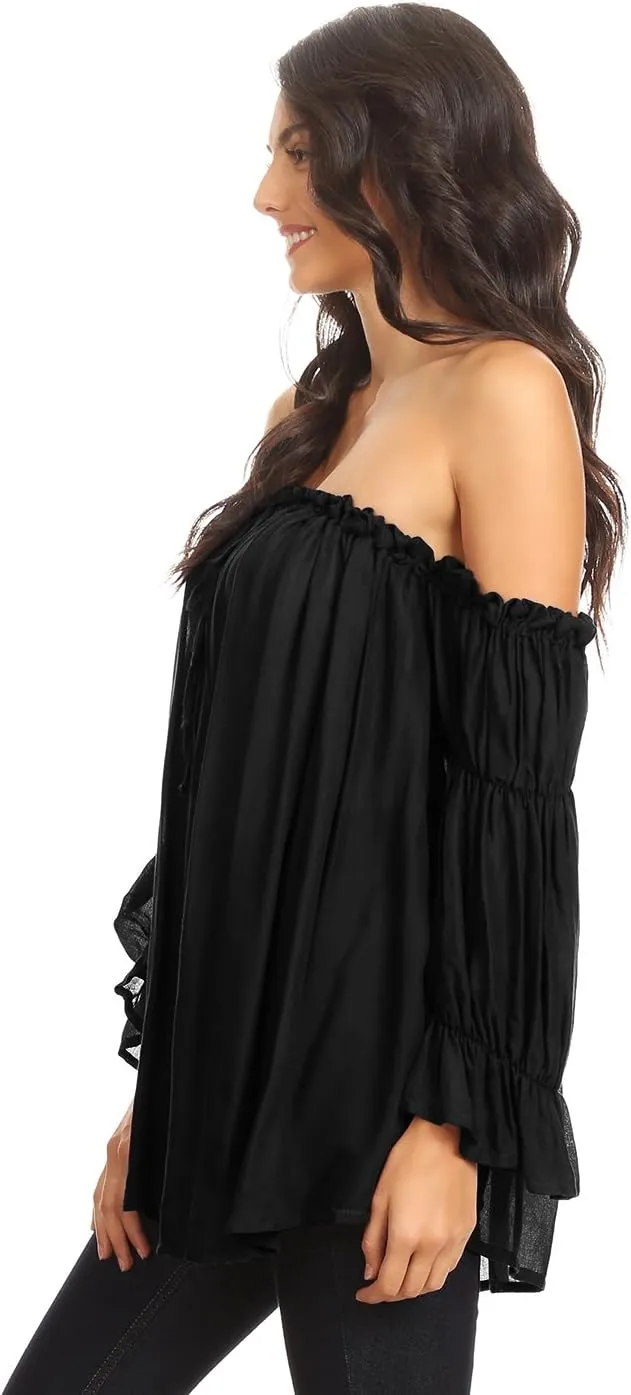 Anna-Kaci Womens Semi Sheer Boho Peasant Long Sleeve Off The Shoulder Top