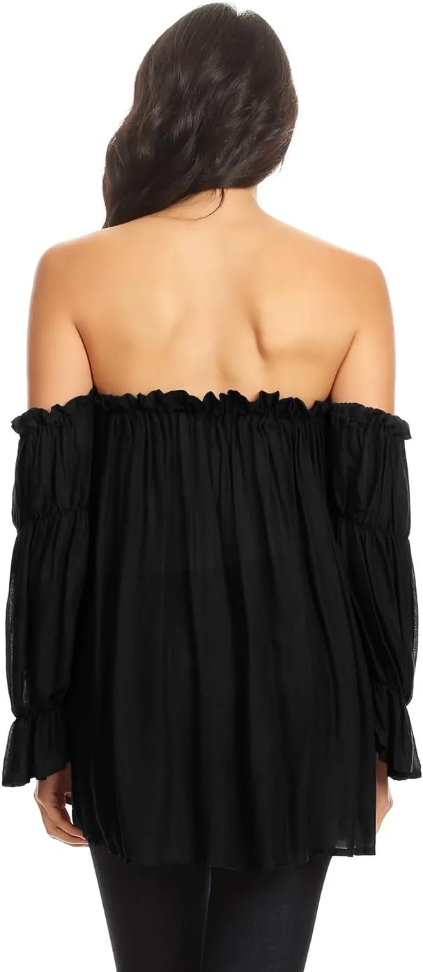 Anna-Kaci Womens Semi Sheer Boho Peasant Long Sleeve Off The Shoulder Top