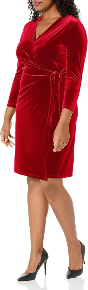 Anne Klein Womens Velvet Short Sheath Dress
