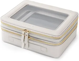 Aveniee Clear Makeup Bags, Double Layer Cosmetic Bags with a Separate Brush Compartment, Large Travel Toiletry Bag Skincare Train Case for Women, Travel Accessories Organizer(2 Layers Large, Grey)