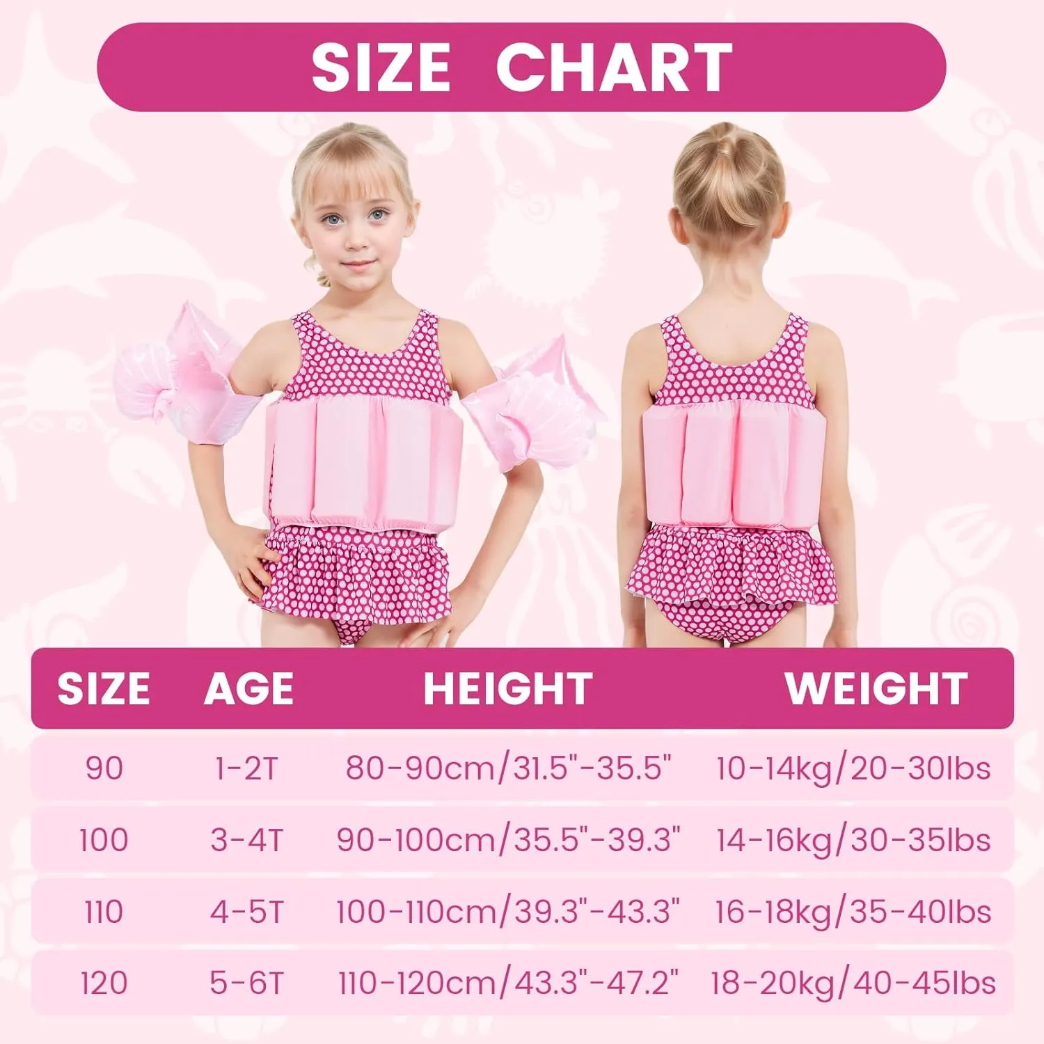 Baby Girls Swimsuit with Floatation Toddler One Piece Swimsuits Kids Swim Vest Swimwear Float Suit