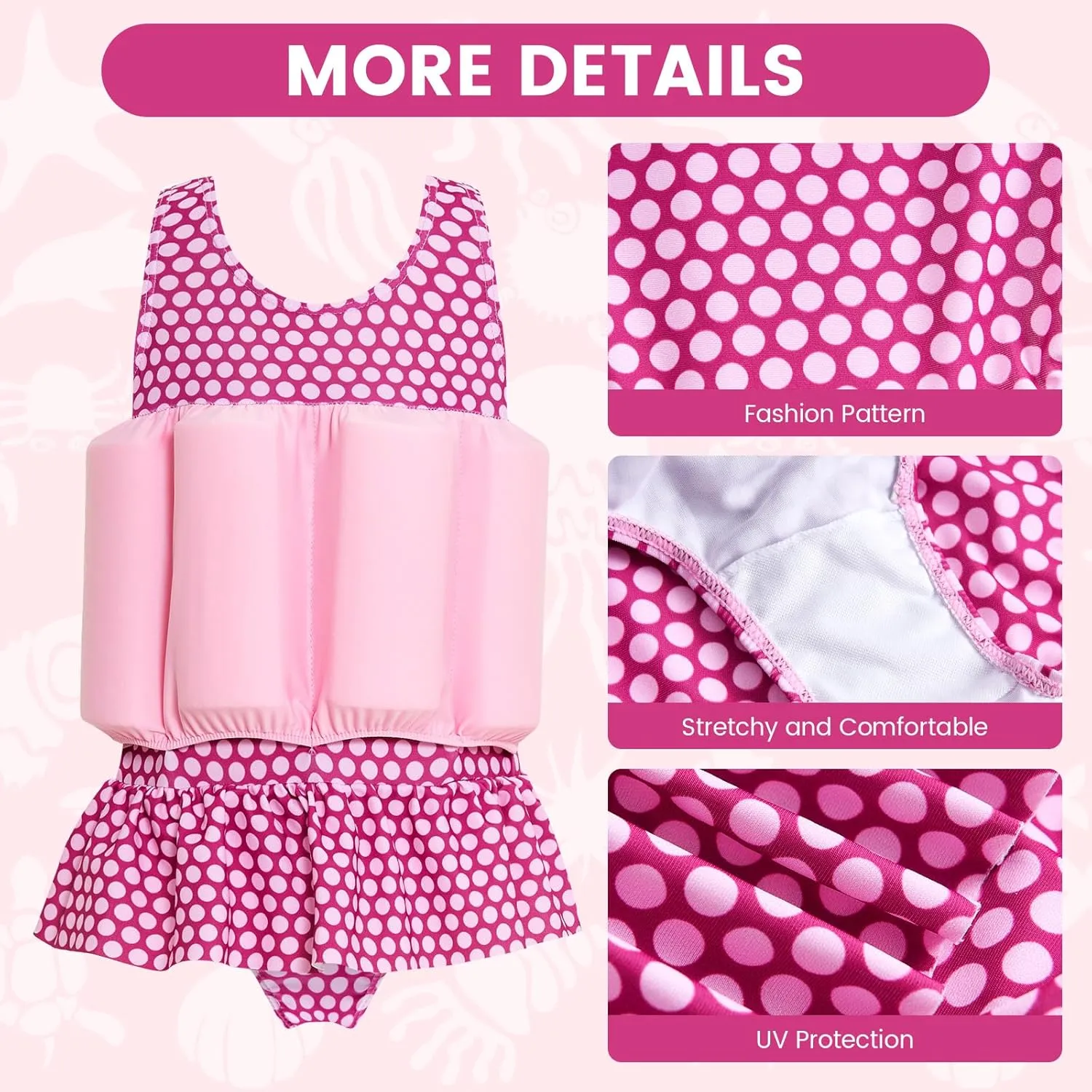 Baby Girls Swimsuit with Floatation Toddler One Piece Swimsuits Kids Swim Vest Swimwear Float Suit