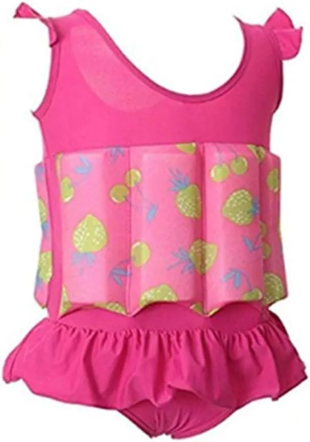 Baby Toddler Girls Float Swimwear Bathing Suit Ruffles with Bow-Knot Kids One Piece Swimsuit Beach Rash Guard,1-8Y