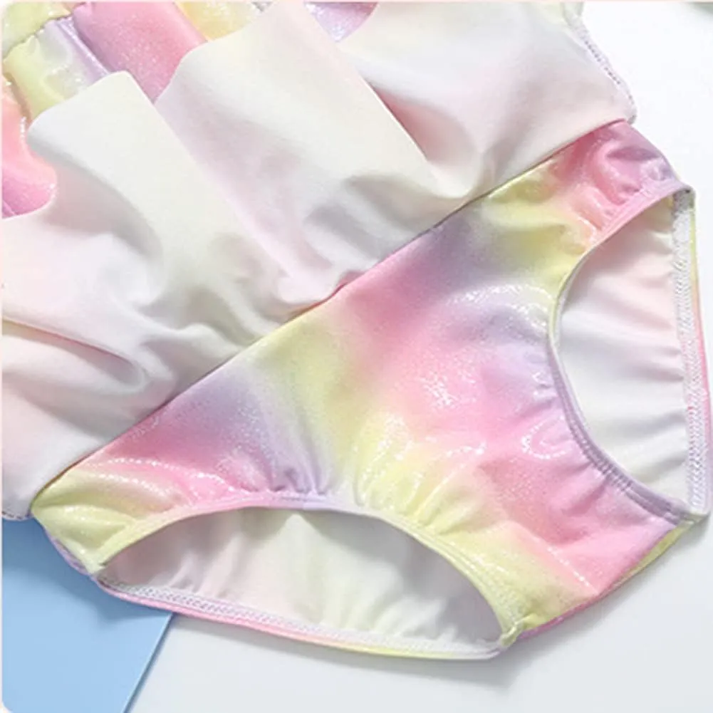 Baby Toddler Girls Float Swimwear Bathing Suit Ruffles with Bow-Knot Kids One Piece Swimsuit Beach Rash Guard,1-8Y