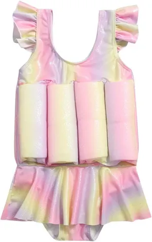 Baby Toddler Girls Float Swimwear Bathing Suit Ruffles with Bow-Knot Kids One Piece Swimsuit Beach Rash Guard,1-8Y