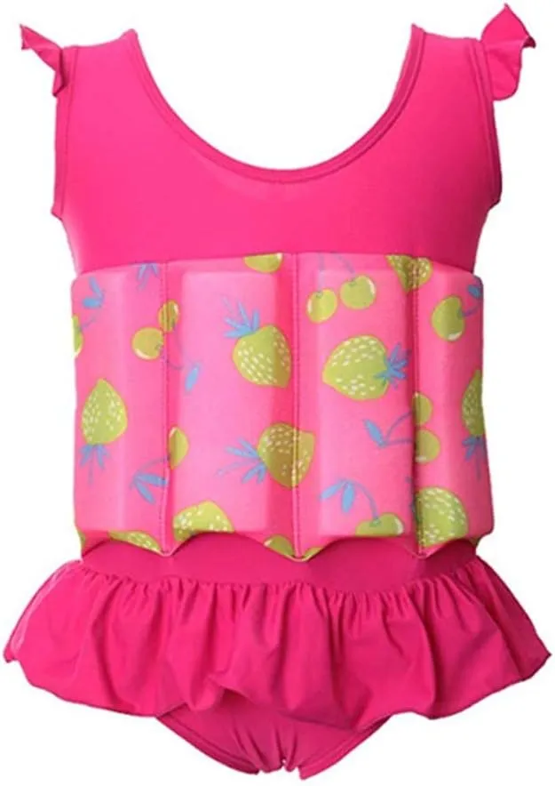 Baby Toddler Girls Float Swimwear Bathing Suit Ruffles with Bow-Knot Kids One Piece Swimsuit Beach Rash Guard,1-8Y
