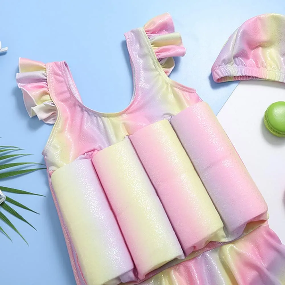 Baby Toddler Girls Float Swimwear Bathing Suit Ruffles with Bow-Knot Kids One Piece Swimsuit Beach Rash Guard,1-8Y
