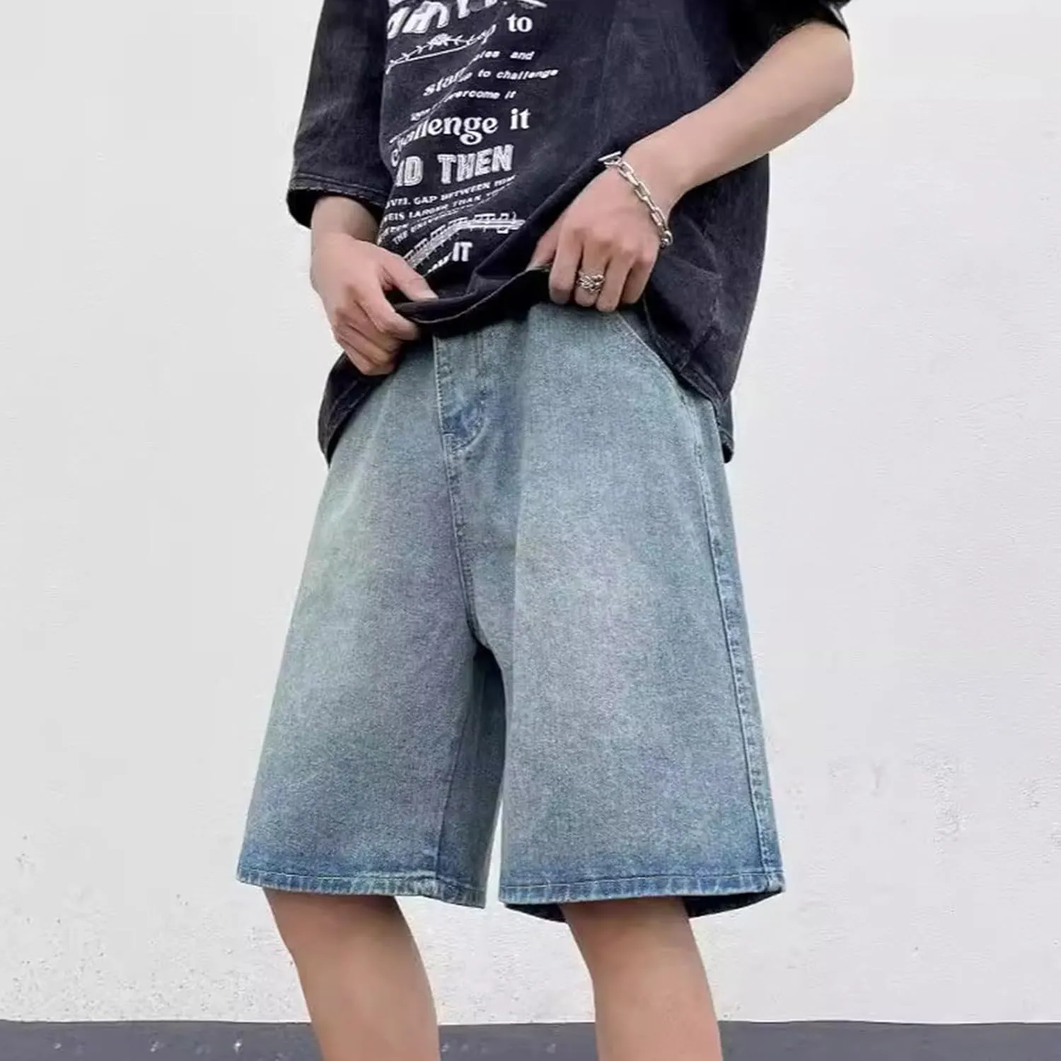 Baggy Jean Shorts for Men Casual Summer Loose Fit Hip Hop Wide Leg Denim Shorts 2025 Trendy Streetwear