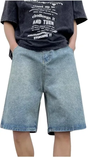 Baggy Jean Shorts for Men Casual Summer Loose Fit Hip Hop Wide Leg Denim Shorts 2025 Trendy Streetwear
