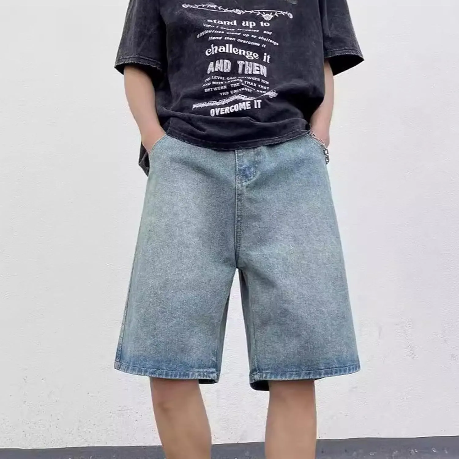 Baggy Jean Shorts for Men Casual Summer Loose Fit Hip Hop Wide Leg Denim Shorts 2025 Trendy Streetwear