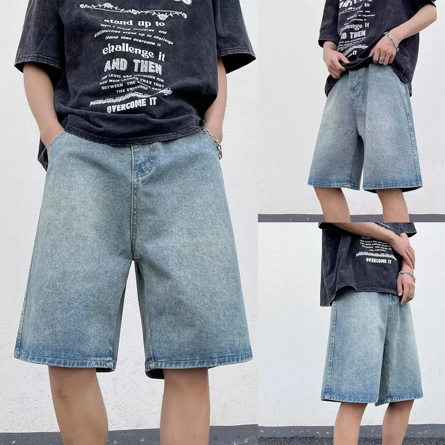 Baggy Jean Shorts for Men Casual Summer Loose Fit Hip Hop Wide Leg Denim Shorts 2025 Trendy Streetwear