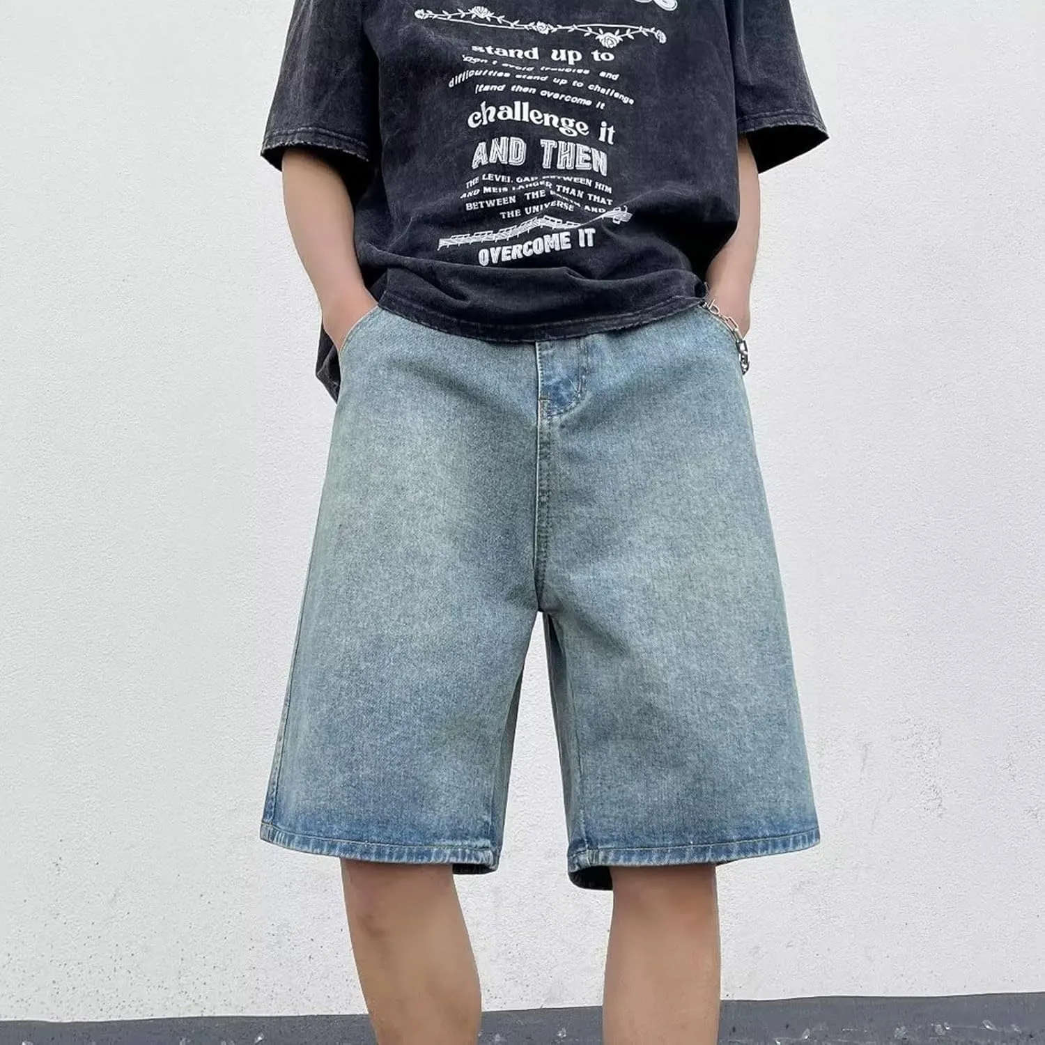 Baggy Jean Shorts for Men Casual Summer Loose Fit Hip Hop Wide Leg Denim Shorts 2025 Trendy Streetwear