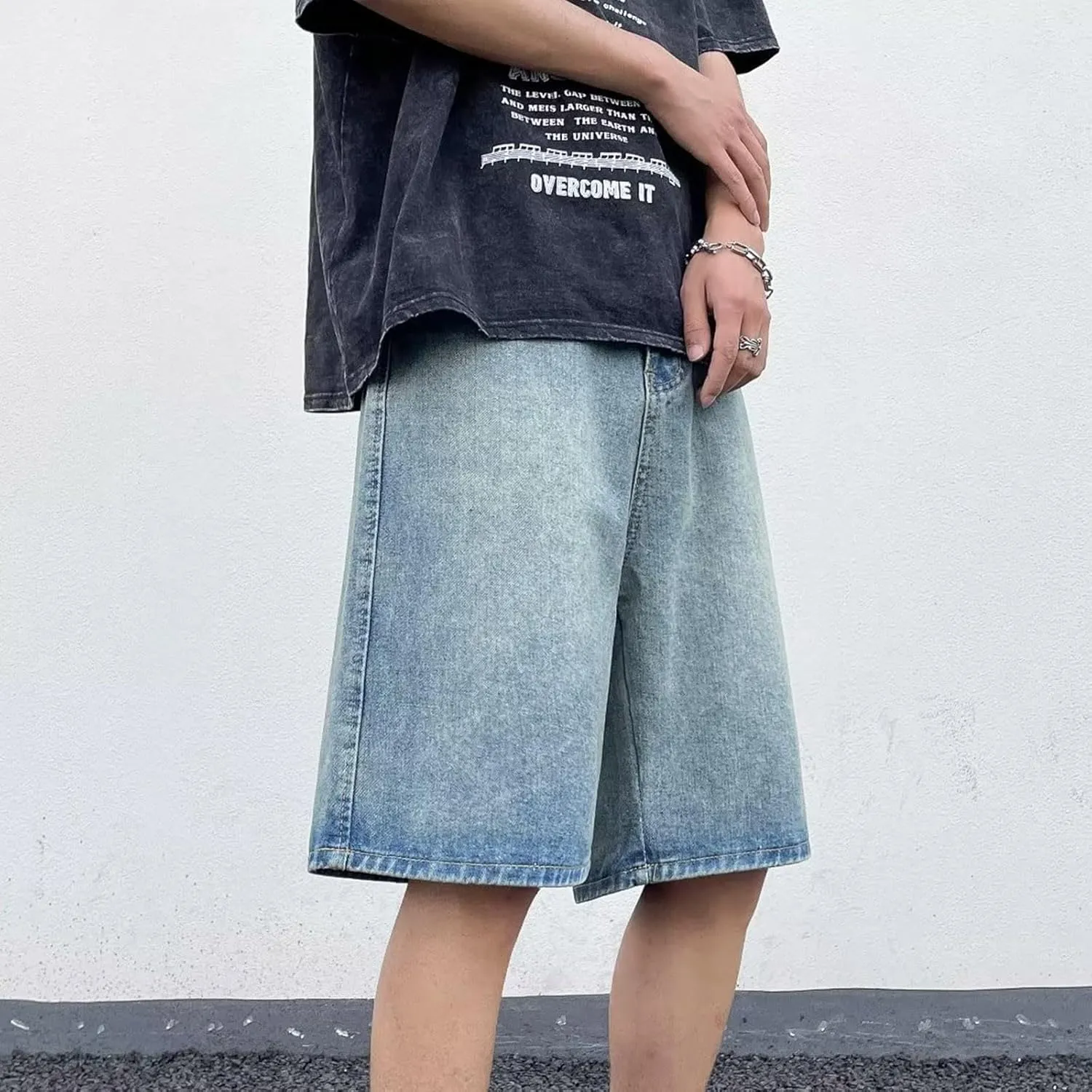 Baggy Jean Shorts for Men Casual Summer Loose Fit Hip Hop Wide Leg Denim Shorts 2025 Trendy Streetwear