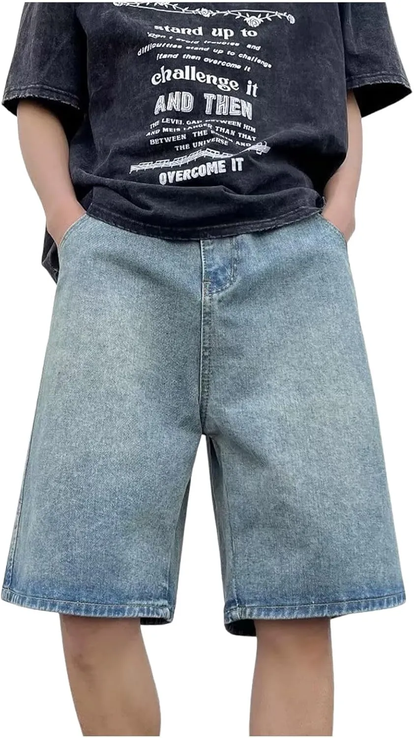 Baggy Jean Shorts for Men Casual Summer Loose Fit Hip Hop Wide Leg Denim Shorts 2025 Trendy Streetwear