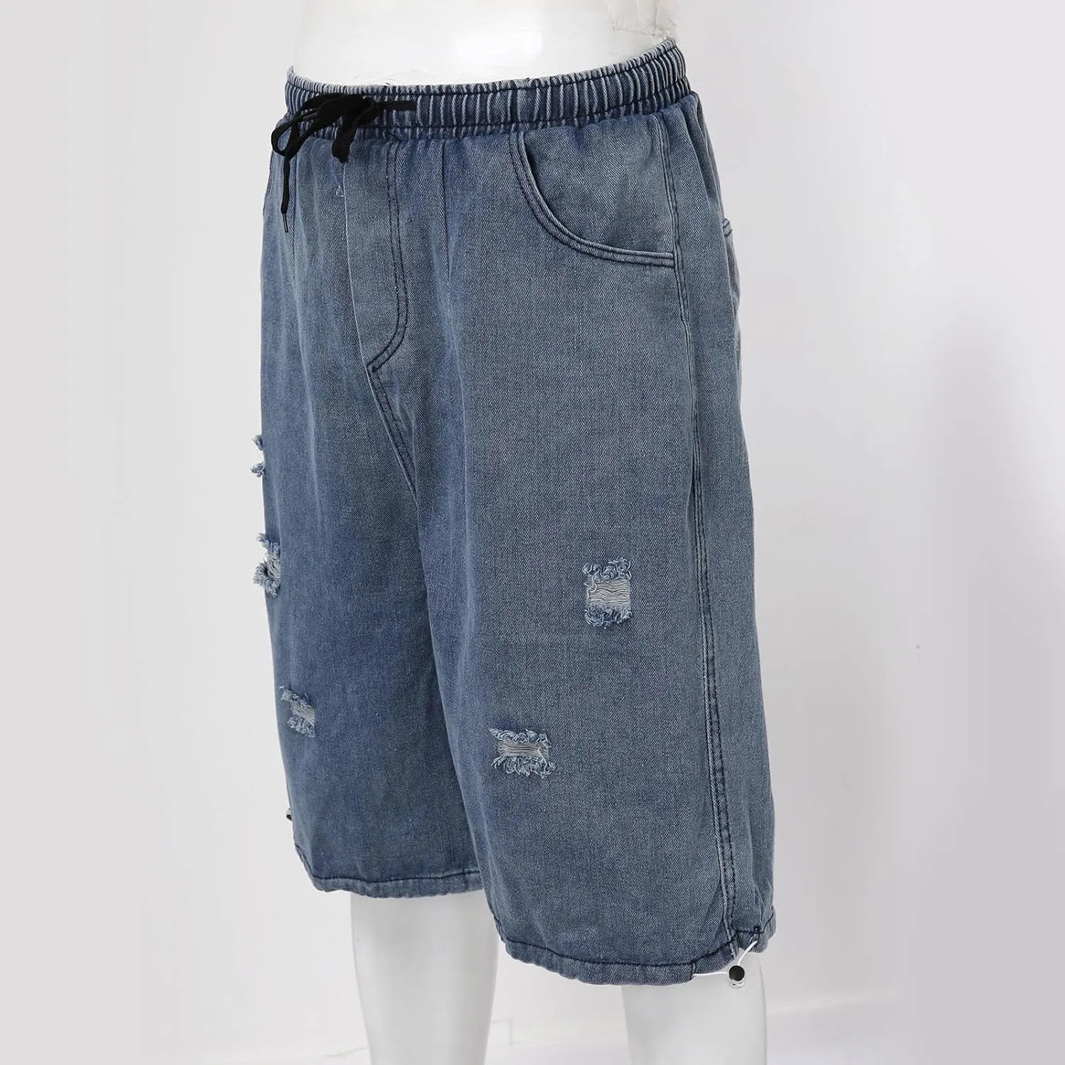Baggy Jean Shorts for Men Summer Casual Loose Fit Y2K Hip Hop Mid Denim Shorts Streetwear with Pockets