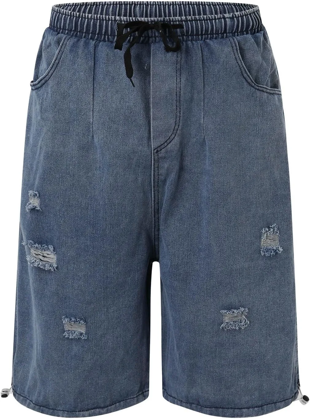 Baggy Jean Shorts for Men Summer Casual Loose Fit Y2K Hip Hop Mid Denim Shorts Streetwear with Pockets
