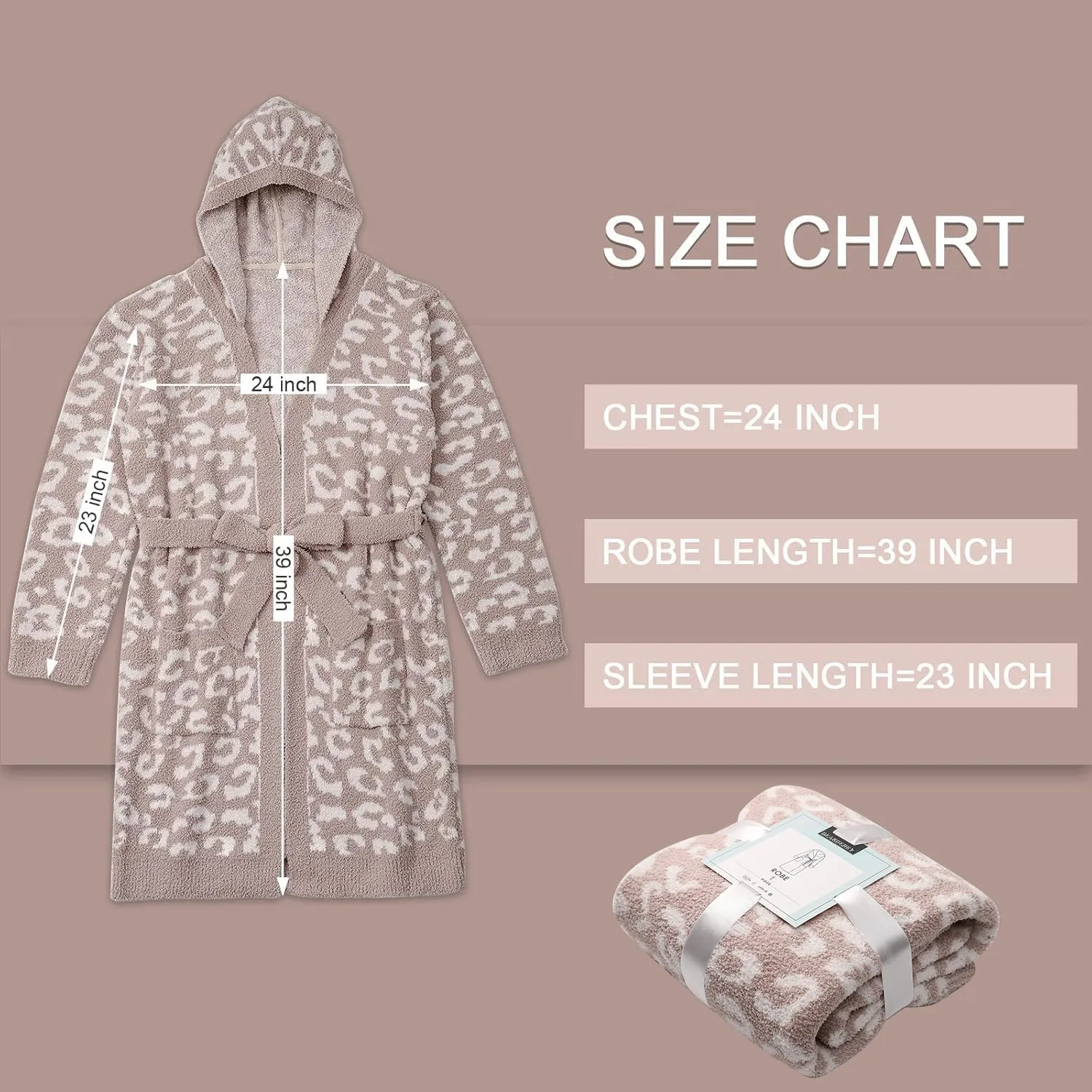 bearberry Hooded Robe Cozy Leopard Robe Lightweight Soft Plush Bathrobe with Pockets for Women