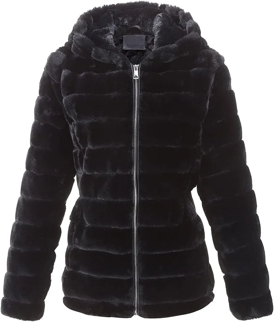 Bellivera Women's Faux Fur Coat Shearling Fluffy Fuzzy Shaggy Hood Sherpa-Lined Fleece Jacket