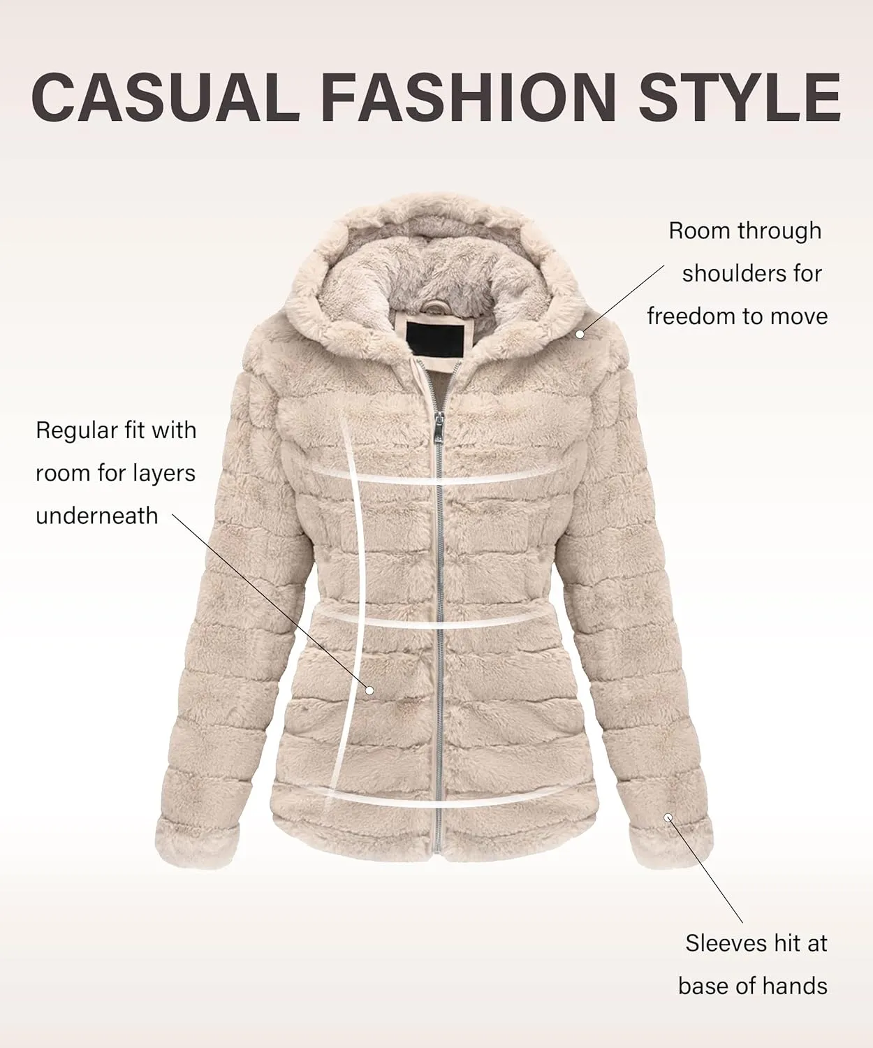Bellivera Women's Faux Fur Coat Shearling Fluffy Fuzzy Shaggy Hood Sherpa-Lined Fleece Jacket