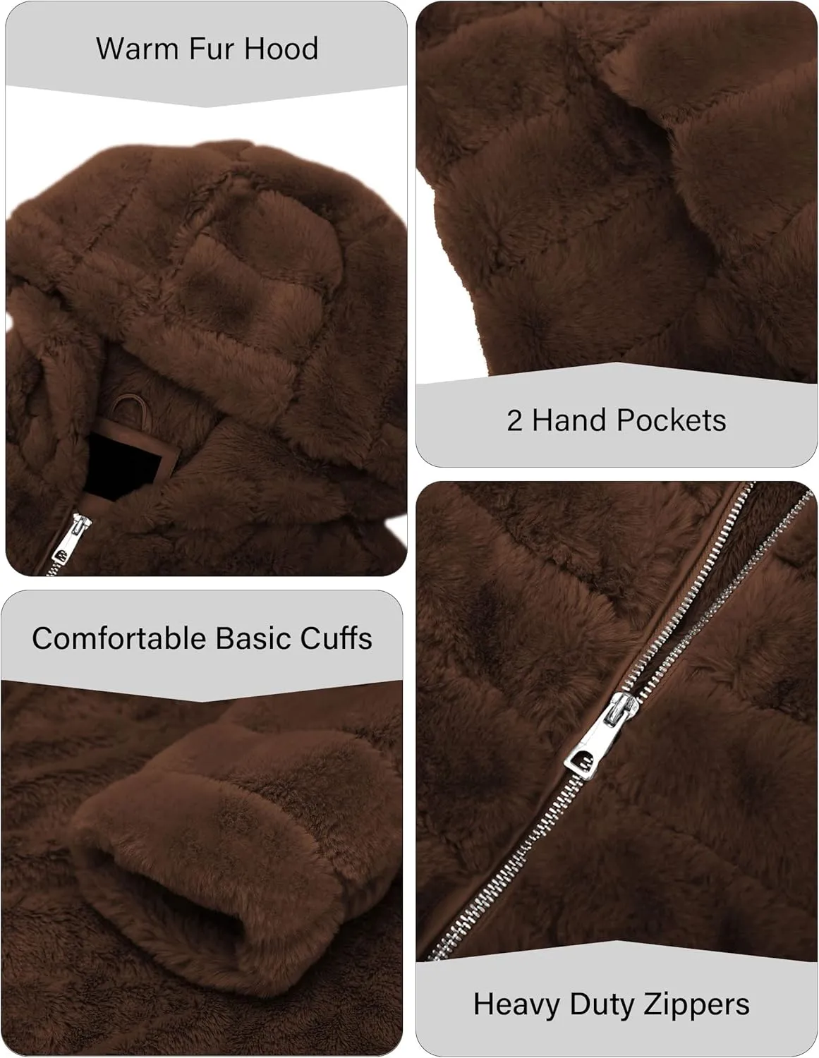 Bellivera Women's Faux Fur Coat Shearling Fluffy Fuzzy Shaggy Hood Sherpa-Lined Fleece Jacket