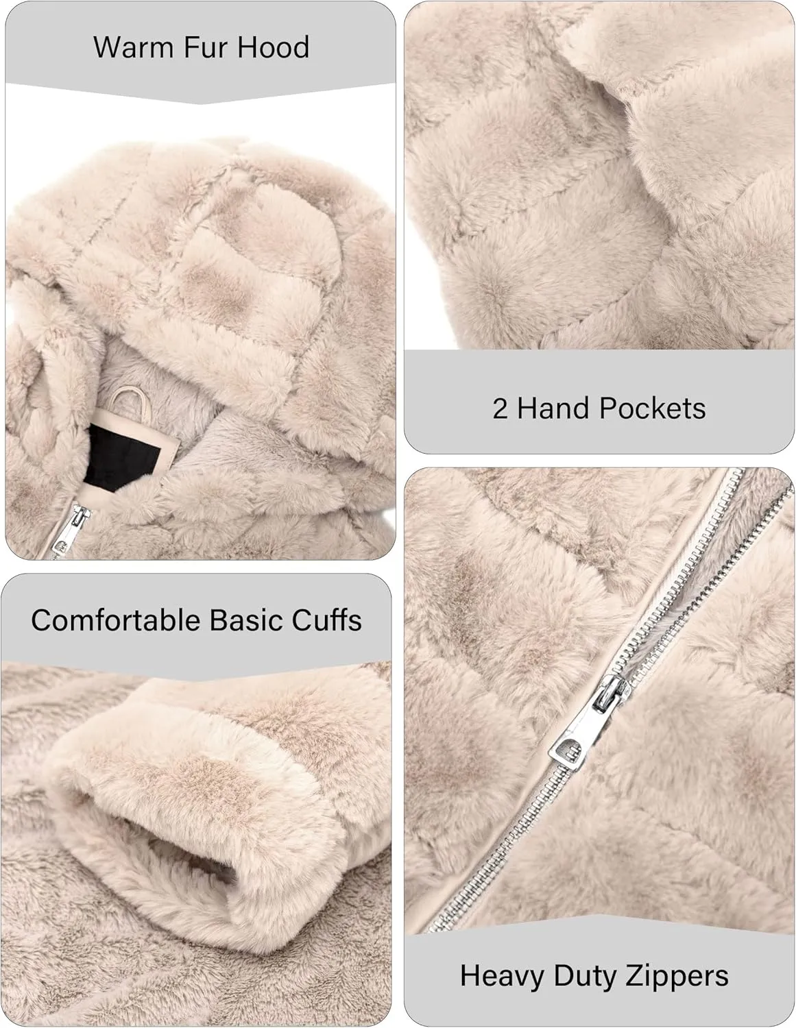 Bellivera Women's Faux Fur Coat Shearling Fluffy Fuzzy Shaggy Hood Sherpa-Lined Fleece Jacket