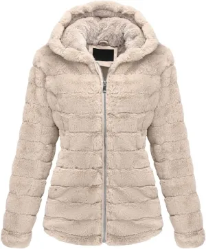 Bellivera Women's Faux Fur Coat Shearling Fluffy Fuzzy Shaggy Hood Sherpa-Lined Fleece Jacket