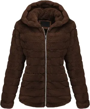 Bellivera Women's Faux Fur Coat Shearling Fluffy Fuzzy Shaggy Hood Sherpa-Lined Fleece Jacket