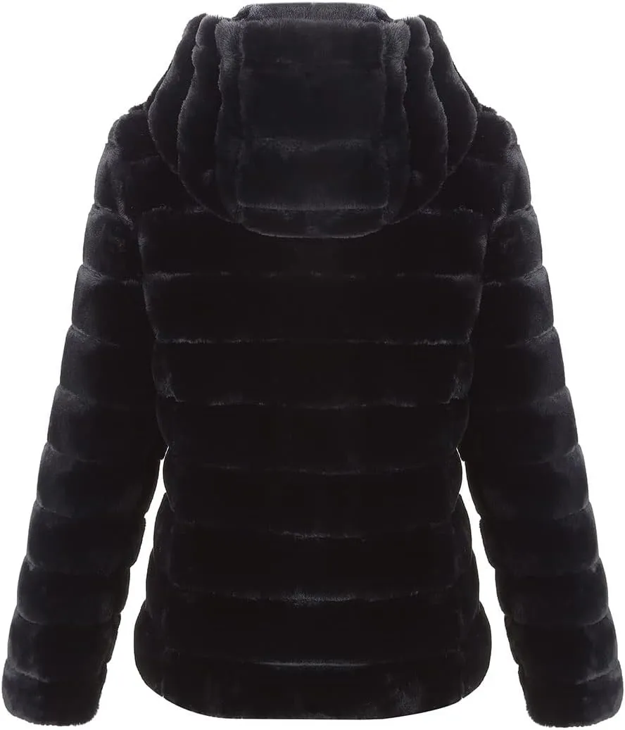 Bellivera Women's Faux Fur Coat Shearling Fluffy Fuzzy Shaggy Hood Sherpa-Lined Fleece Jacket