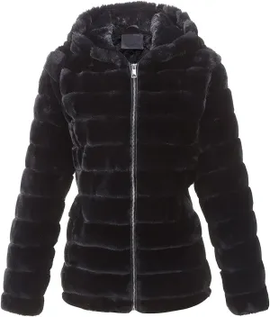 Bellivera Women's Faux Fur Coat Shearling Fluffy Fuzzy Shaggy Hood Sherpa-Lined Fleece Jacket