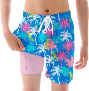 BFUSTYLE Boys Swim Trunks Kid Swim Short with Compression Liner Little Boys Bathing Suit