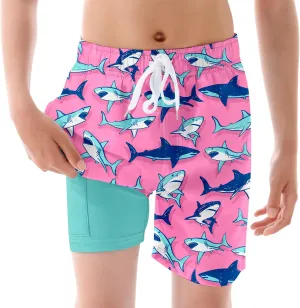 BFUSTYLE Boys Swim Trunks Kid Swim Short with Compression Liner Little Boys Bathing Suit