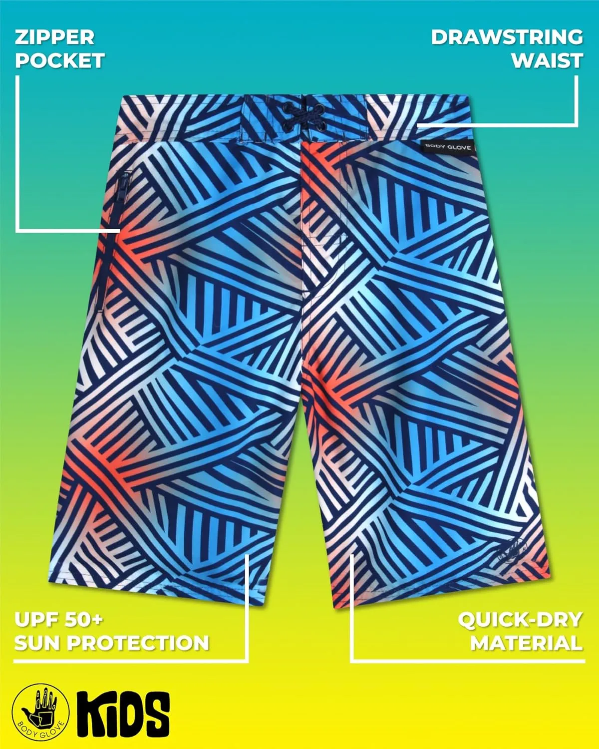 Body Glove Boys' Swim Trunks - UPF 50  Quick Dry Swim Shorts with Zipper Pocket - Swimwear Trunks for Boys (Sizes: 8-18)