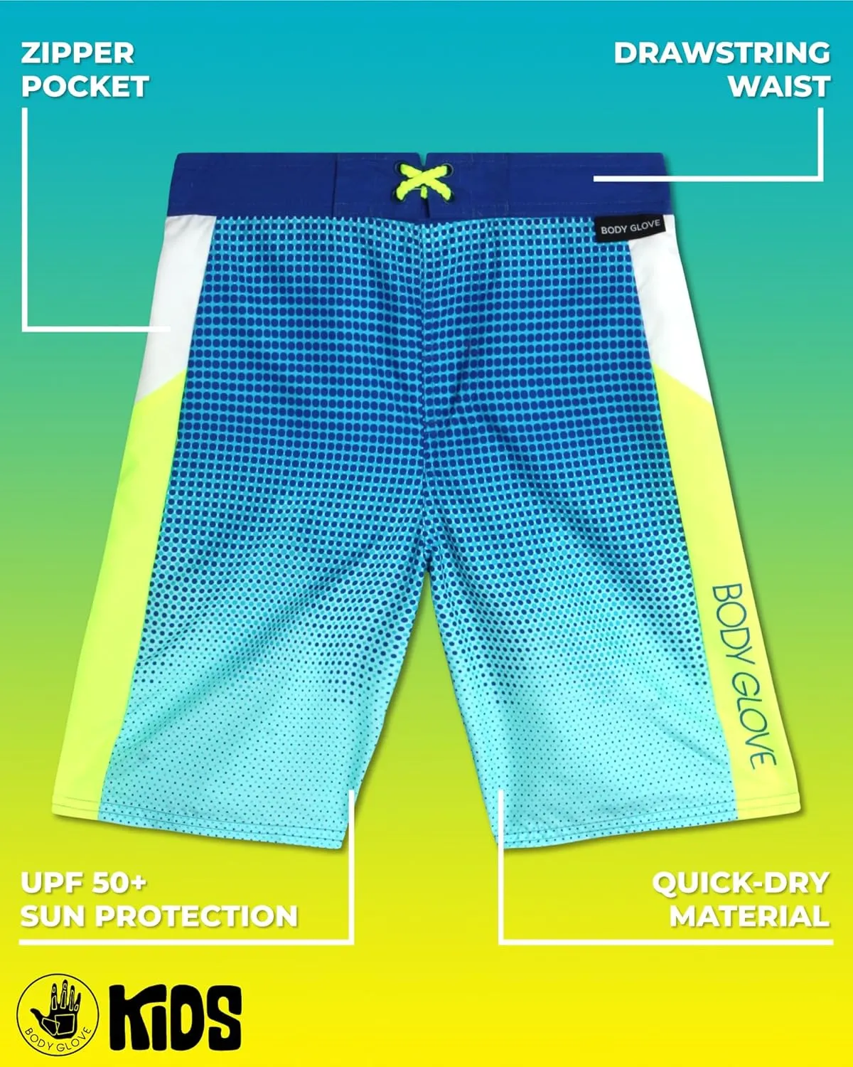Body Glove Boys' Swim Trunks - UPF 50  Quick Dry Swim Shorts with Zipper Pocket - Swimwear Trunks for Boys (Sizes: 8-18)