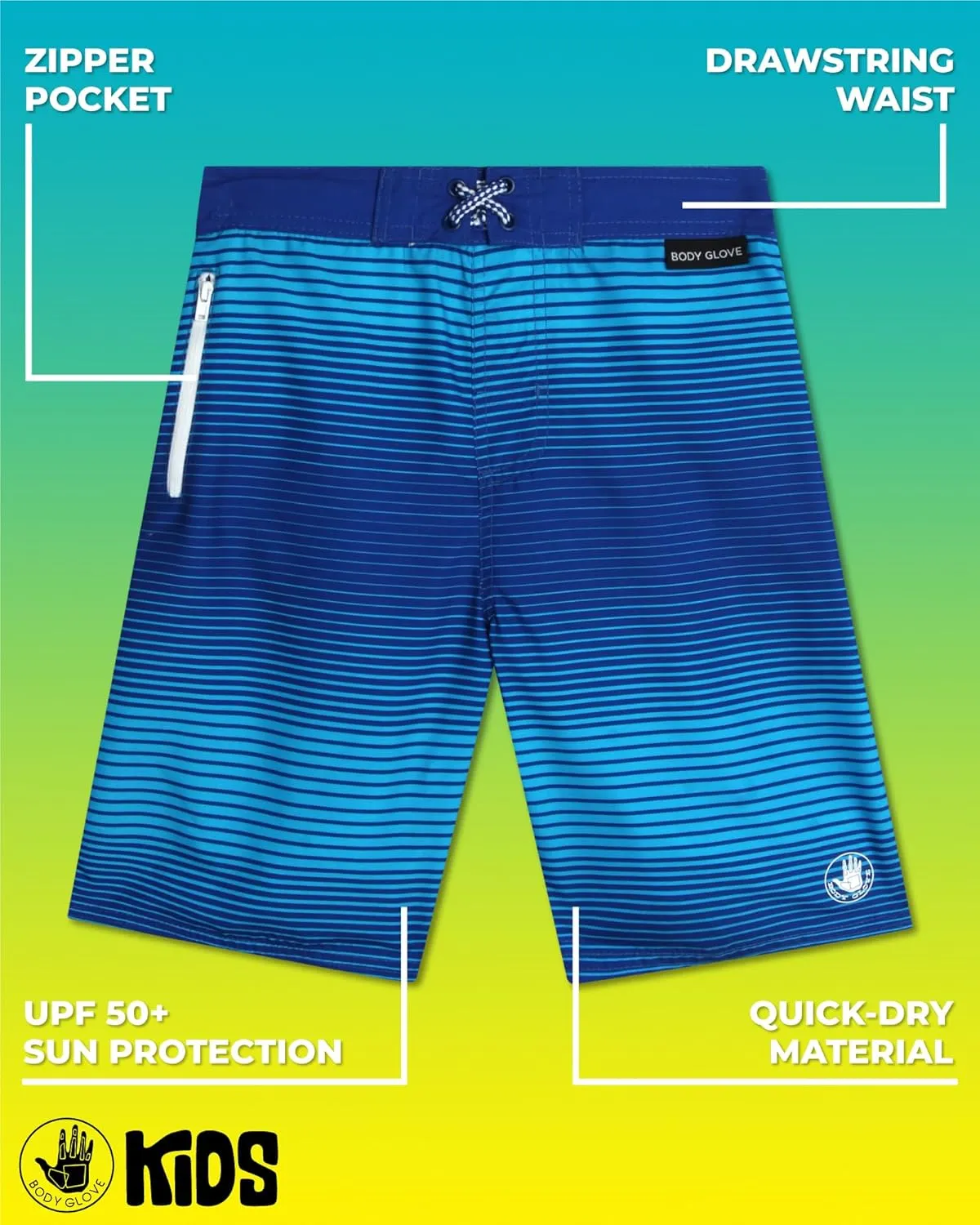 Body Glove Boys' Swim Trunks - UPF 50  Quick Dry Swim Shorts with Zipper Pocket - Swimwear Trunks for Boys (Sizes: 8-18)