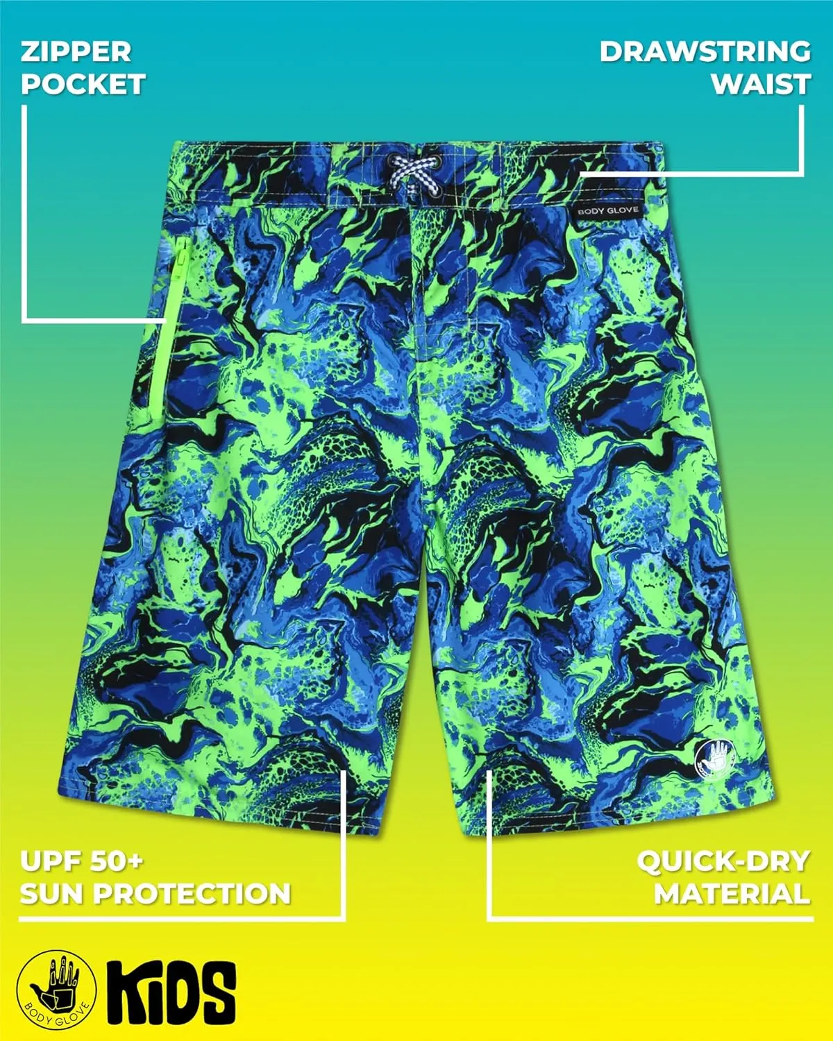 Body Glove Boys' Swim Trunks - UPF 50  Quick Dry Swim Shorts with Zipper Pocket - Swimwear Trunks for Boys (Sizes: 8-18)