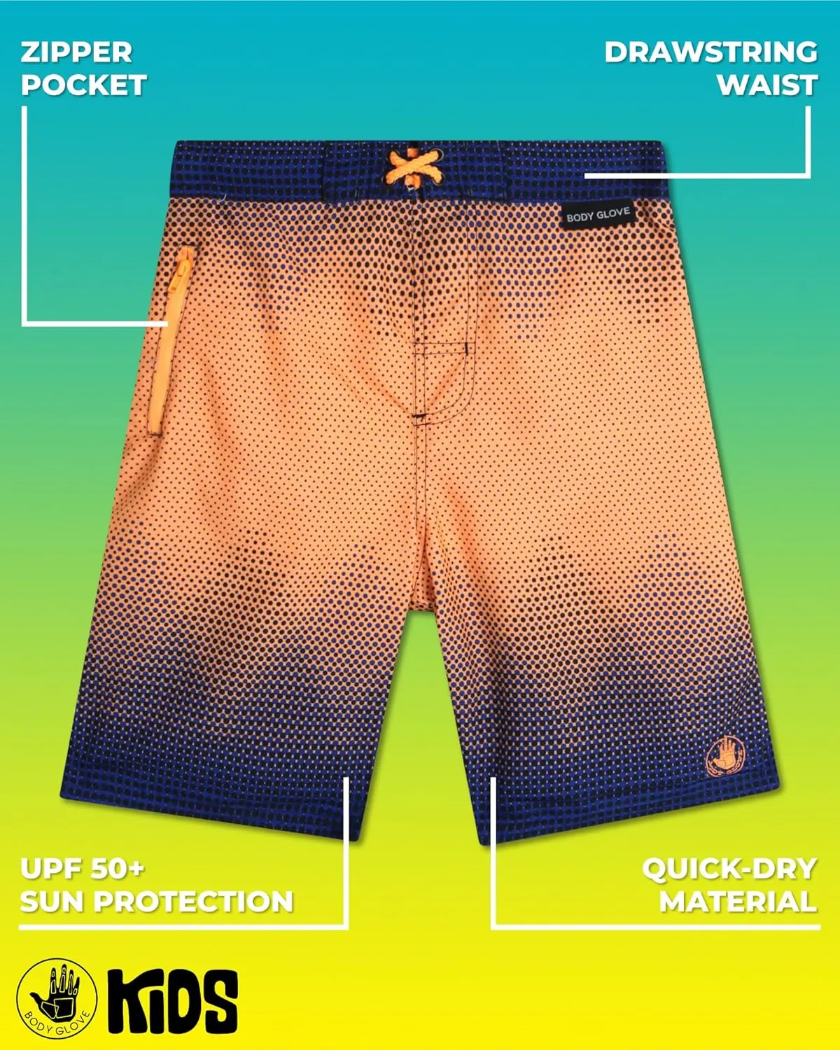 Body Glove Boys' Swim Trunks - UPF 50  Quick Dry Swim Shorts with Zipper Pocket - Swimwear Trunks for Boys (Sizes: 8-18)