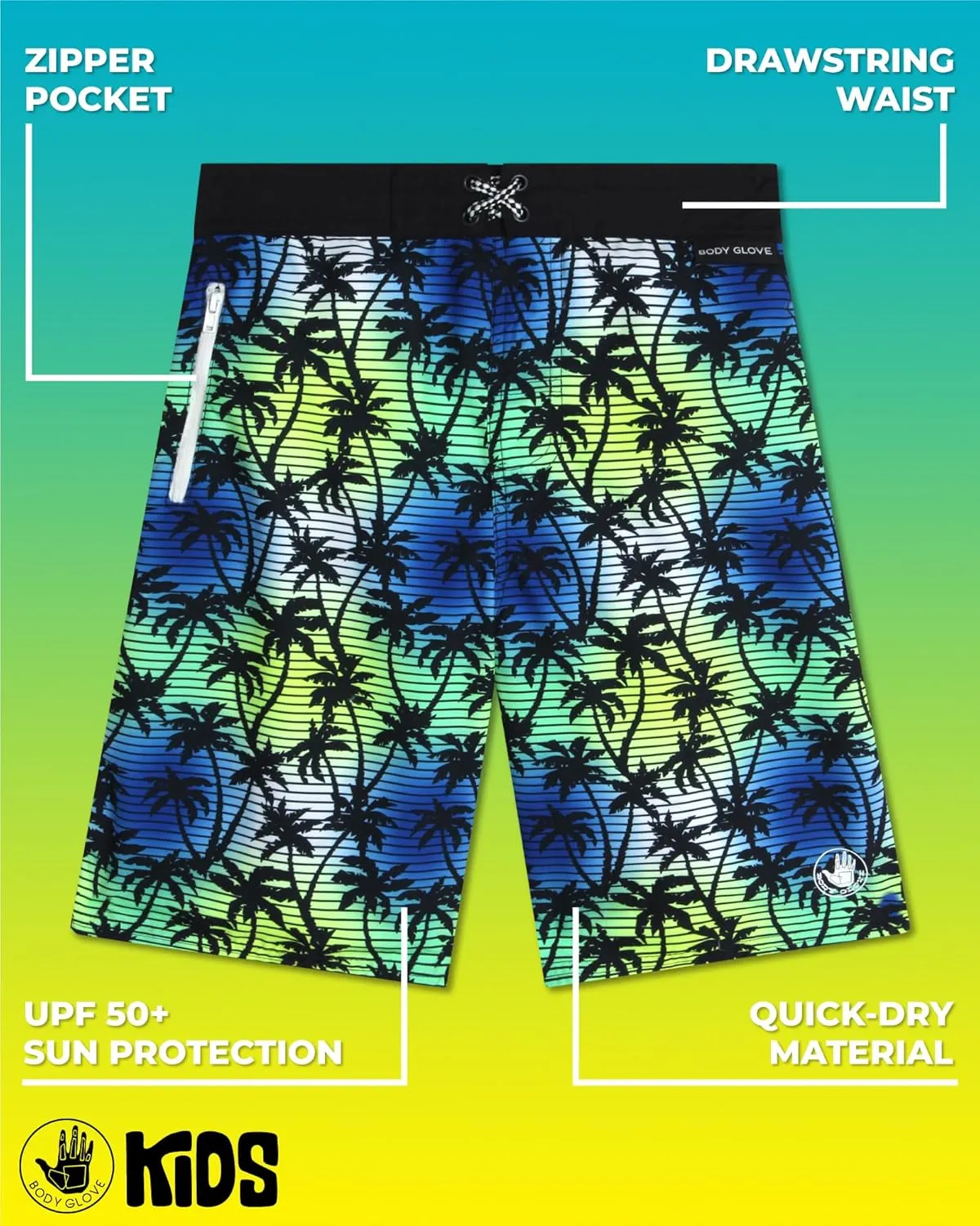 Body Glove Boys' Swim Trunks - UPF 50  Quick Dry Swim Shorts with Zipper Pocket - Swimwear Trunks for Boys (Sizes: 8-18)