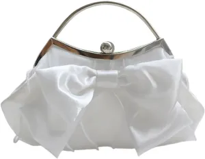 Bows Decors Glossy Metal Chain Kiss Lock Evening Bag Shoulder Handbag for Weddings and Parties Detachable Strap