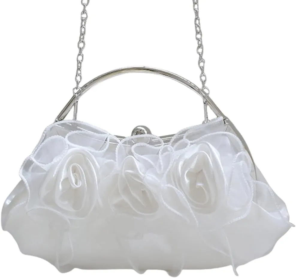 Bows Decors Glossy Metal Chain Kiss Lock Evening Bag Shoulder Handbag for Weddings and Parties Detachable Strap