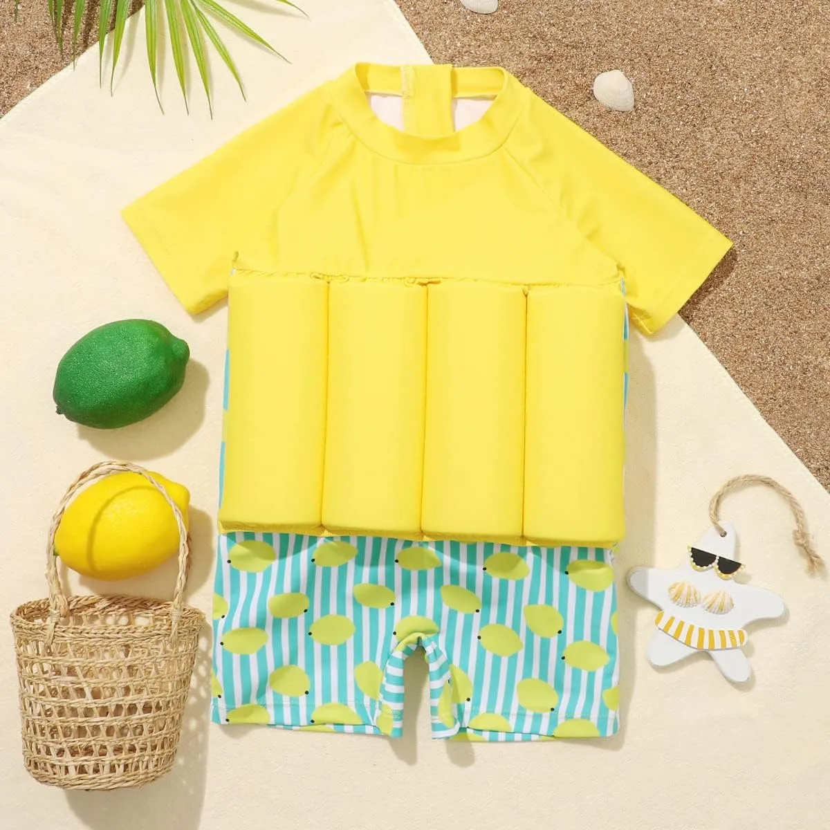 Boy Girls One-Piece Floatation Swimsuit Summer Short Sleeve Bathing Suits with Adjustable Buoyancy Float Suit Swimwear