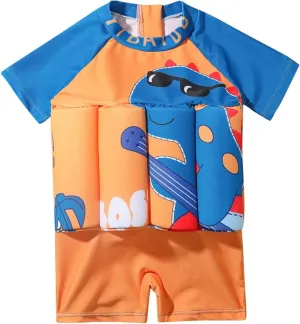 Boy Girls One-Piece Floatation Swimsuit Summer Short Sleeve Bathing Suits with Adjustable Buoyancy Float Suit Swimwear