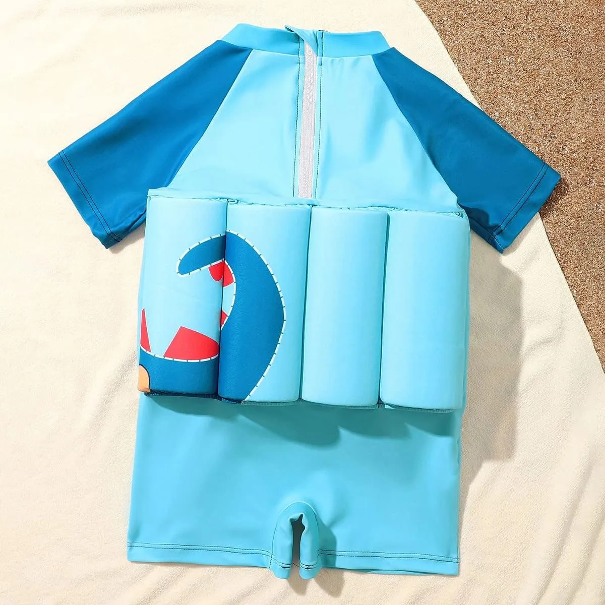 Boy Girls One-Piece Floatation Swimsuit Summer Short Sleeve Bathing Suits with Adjustable Buoyancy Float Suit Swimwear